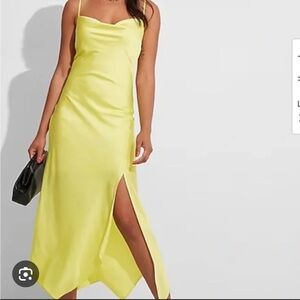 Nwt Express Lime Green Satin Drape Neck Slip Dress